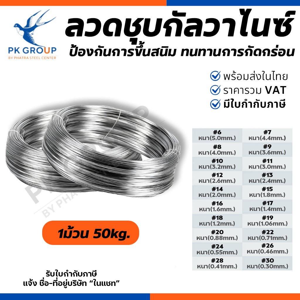 ลวดเหล็กชุบสังกะสี (Galvanized Wire) ลวดชุบขาว (ราคารวมแวท)(50กก./ม้วน) ลวดชุบกัลวาไนซ์ ขายส่งราคาถูก!!