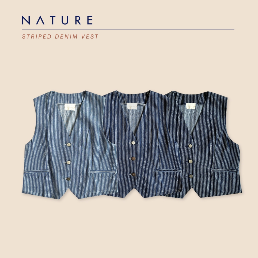 nature.bkk - TPN1371 เสื้อกั๊กยีนส์ลายริ้ว striped denim vest