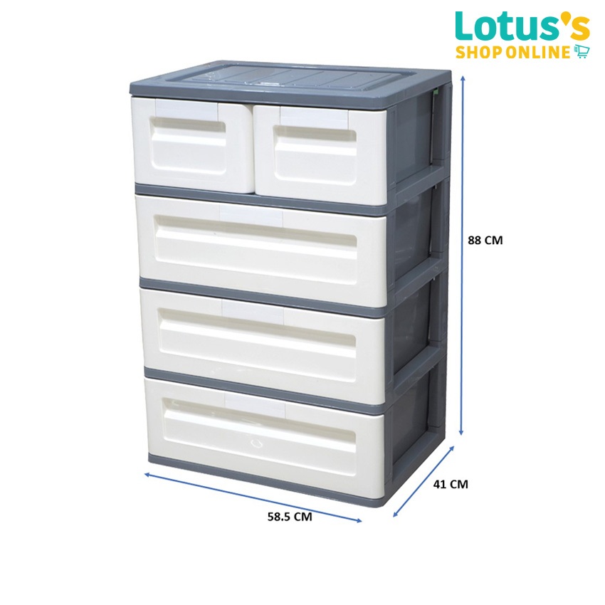 โลตัส ตู้ลิ้นชักแฝด DIY 4 ชั้น ขนาด 58.5 x 41 x 88 ซม สีเทาขาว LOTUSS TWIN DRAWER 4 TIERS 58.5 X 41 