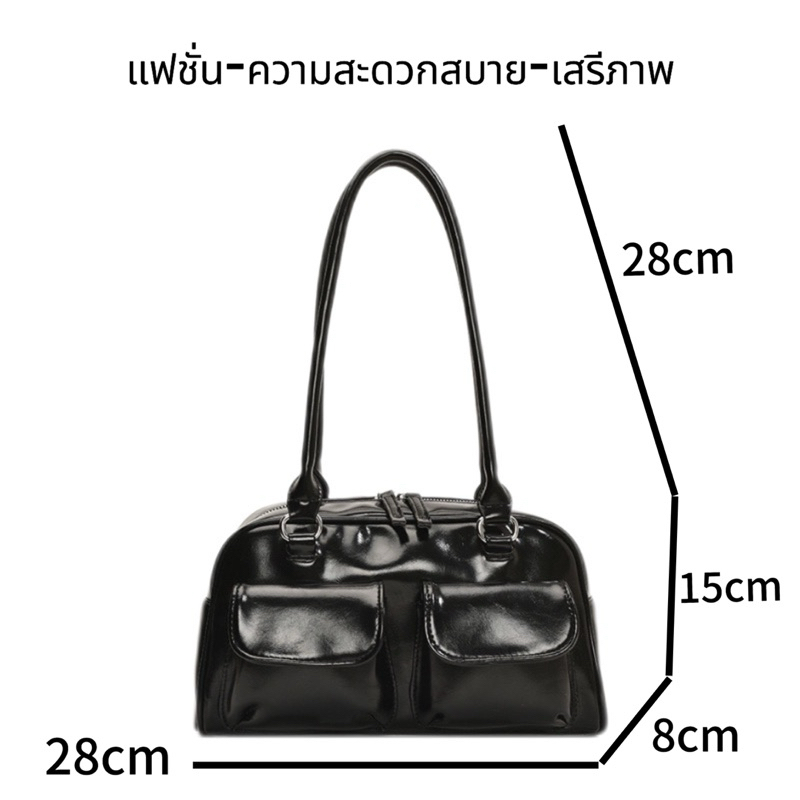 BNG-กระเป๋าสตรีเกาหลี stand oilสิทธิบัตรหนังไหล่กระเป๋า Retro Preppyสไตล์ความจุสูงวิทยาลัยนักเรียนพร็อพกระเป๋า-D24300