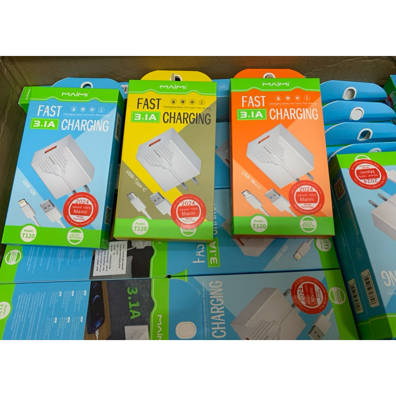 (ยกลังราคาขายส่ง)ชุดชาร์จMaimiรุ่นT120หัวพร้อมสายชาร์จ Fast charge 3.1Aใช้สำหรับ Iphone/Micro/Type-C