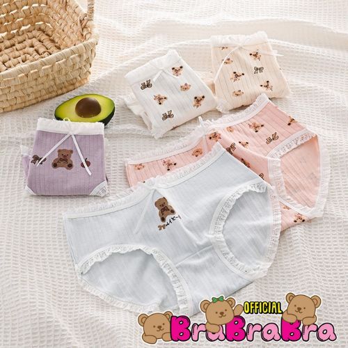 [ส่งจากไทย] 𝑩𝒓𝒂𝑩𝒓𝒂𝑩𝒓𝒂 #p-078 กางเกงใน ผ้าคอตตอน ลายหมี สีพาสเทล ใส่สบาย