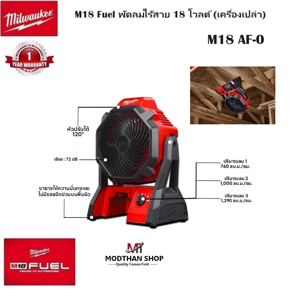 Milwaukee พัดลมไร้สาย 18 โวลต์ รุ่น M18 AF-0 / M18 Fuel (เครื่องเปล่า)
