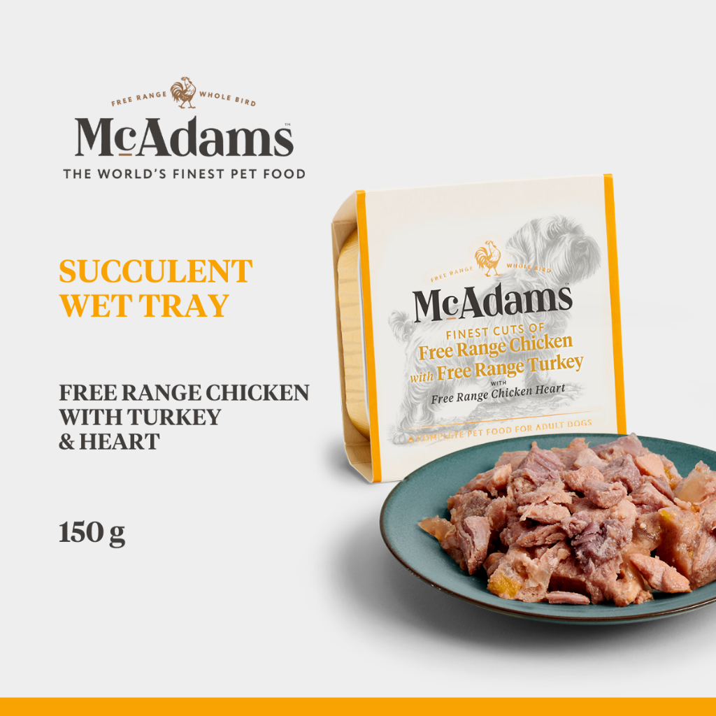 McAdams Succulent Wet Trays Chicken, Turkey & Heart 150 g อาหารเปียกสุนัข สูตรไก่ ไก่งวง และหัวใจ