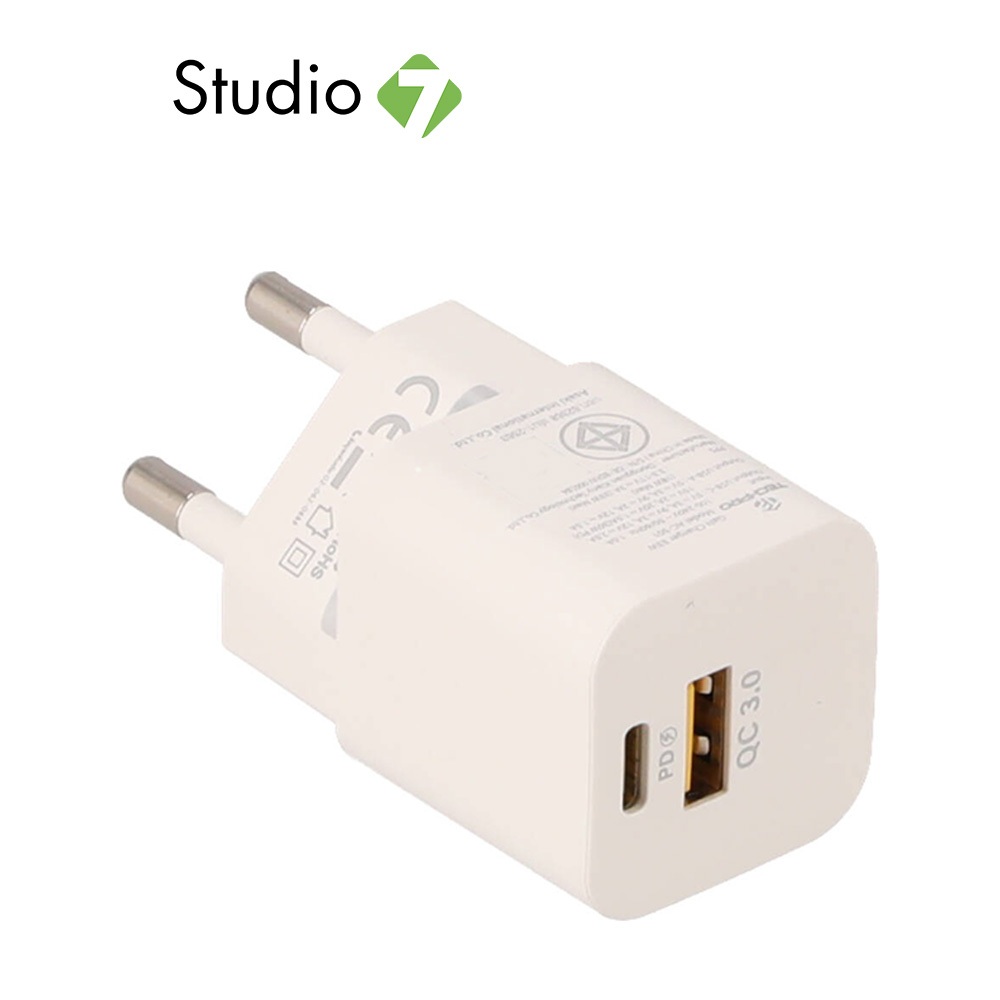 อะแดปเตอร์ TECHPRO Wall Charger 1 USB-A / 1 USB-C 33W (TISI) by Studio7