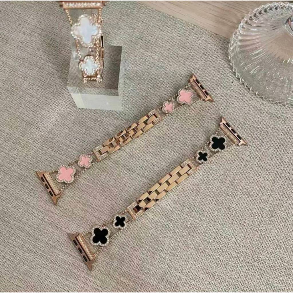 สายสแตนเลส ลายดอกไม้ โซ่สีโรสโกล สามรถปรับขนาดตามข้อมือได้ สายนาฬิกาsmart watch size 38/40/41mm 42/44/45/49mm