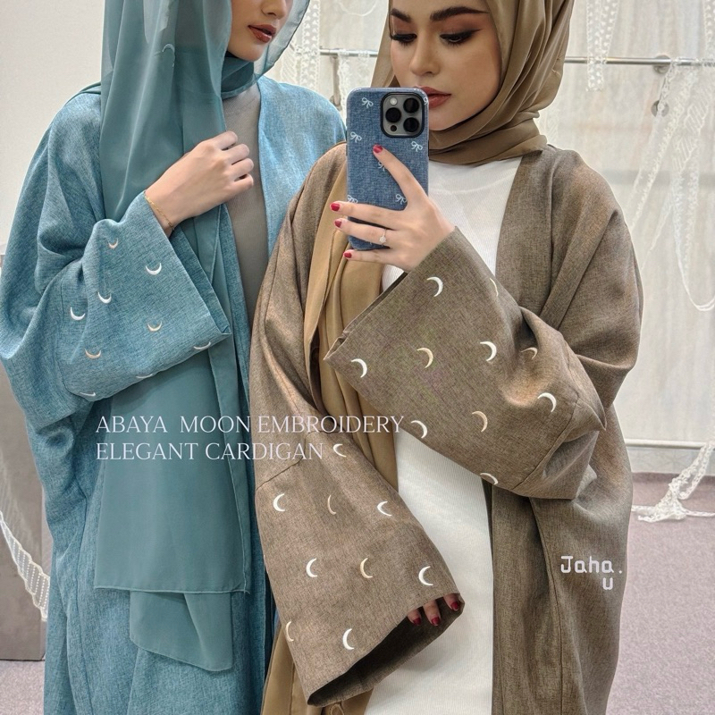 ABAYA DUBAI EMBROIDERY ELEGANT  CARDIGAN RUBE เสื้อคลุมอาบาย่า ปักลายจันทร์เสี้ยว ▪️แถมฟรีผ้าคลุม▪️