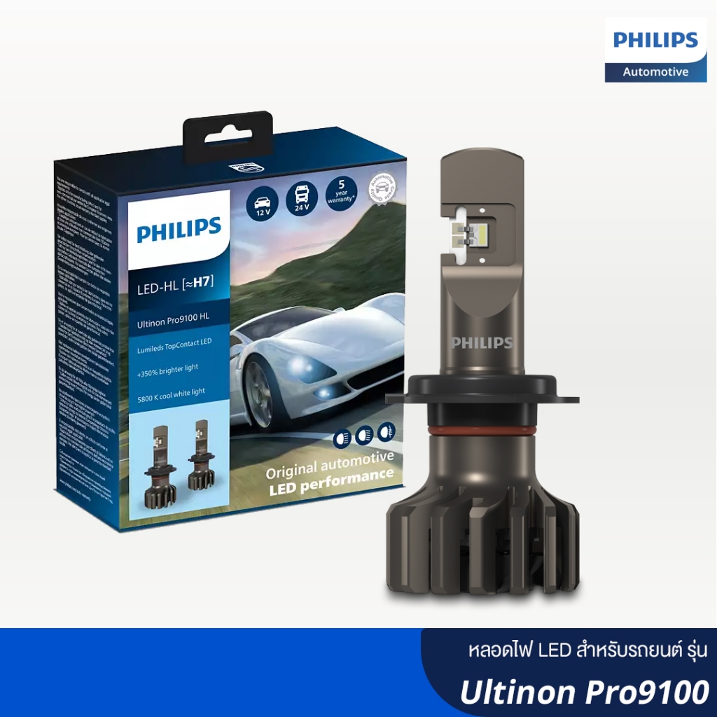 Philips ฟิลลิปส์ หลอดไฟ LED สำหรับรถยนต์ รุ่น Ultinon Pro 9100 แสงไฟสีขาว