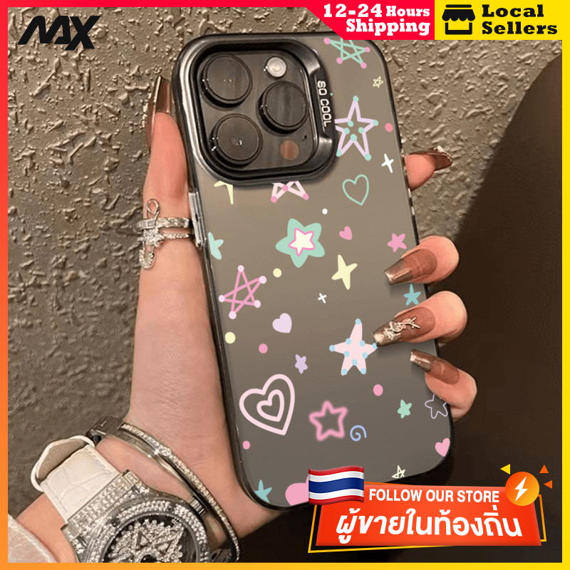 สีดำหรูหราซิลิโคนแข็งกรณีโทรศัพท์ ทุกชนิดของดาวการ์ตูน for IPhone 13 12 7Plus 14 15 11 Pro MAX 8 6 7 6S Plus X XR XS