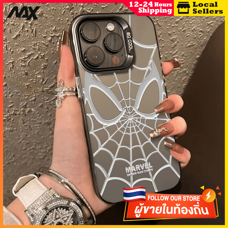 สีดำหรูหราซิลิโคนแข็งกรณีโทรศัพท์ ใยแมงมุมขาว for IPhone 13 12 7Plus 14 15 11 Pro MAX 8 6 7 6S Plus X XR XS