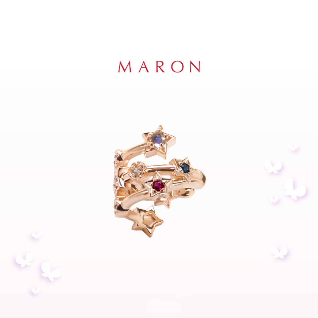 MARON - Nine Lucky Stars Cross Earcuff ชุบโรสโกลด์ ต่างหูดาวนพเก้า เงินแท้925