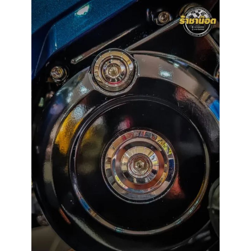 อุดจานไฟบูทจี้(ลายV.2) ฝาปิดรูจานไฟเงาตาแตก เลสแท้ สำหรับรถรุ่น Wave-100 Wave125