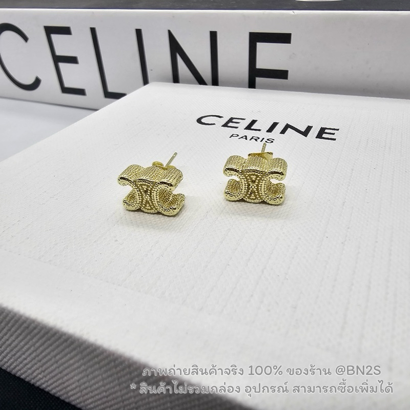 ต่างหูซีลีน CL TRI0MPHE Stud Earring อะไหล่สีทองปัดรมดำ ดูวินเทจมาก อะไหล่มีน้หนก งานดี ไม่ลอก ดำ