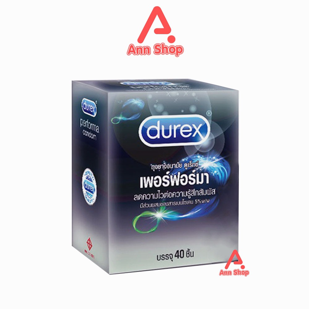 ถุงยางอนามัย Durex Performa ดูเร็กซ์ เพอร์ฟอร์มา ขนาด 52.5 มม บรรจุ 40 ชิ้น [1 กล่อง] ผิวเรียบ condom ถุงยาง 1001