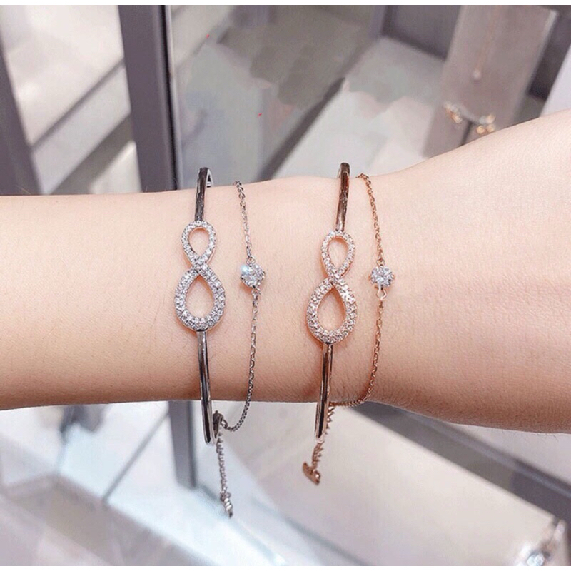 พร้อนส่ง ของแท้สร้อยข้อมือ Swarovski นิรันดร์รักแสงหรูหราโรแมนติกสร้อยข้อมือสองชั้นของขวัญสำหรับผู้หญิง