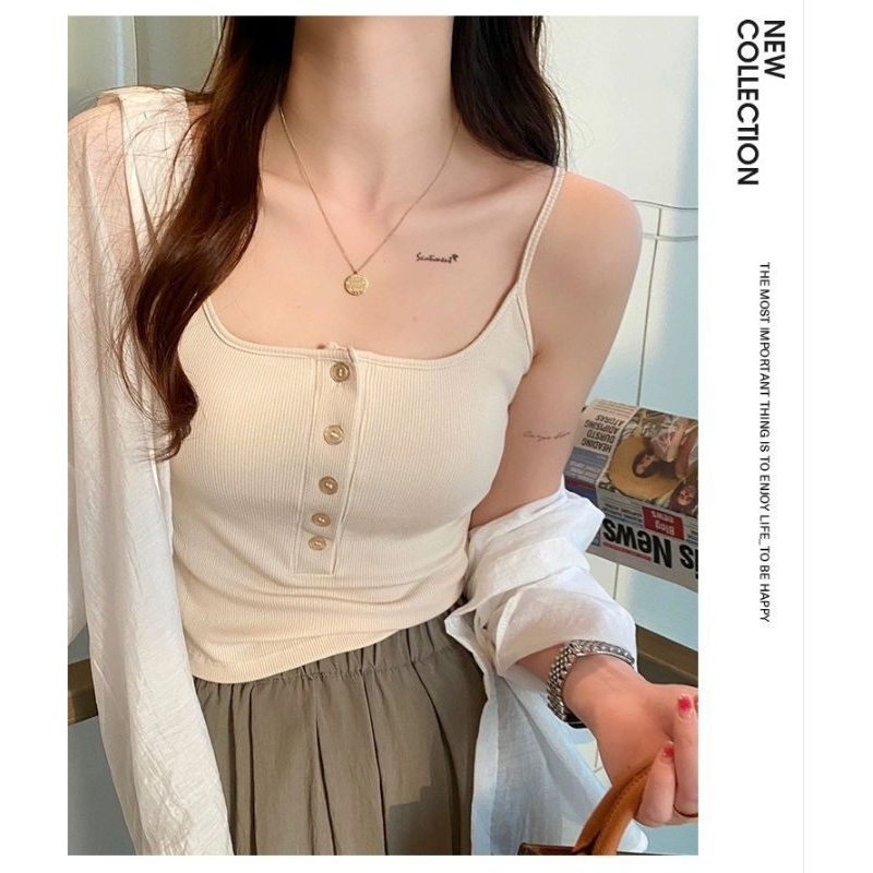 เสื้อกล้ามสายเดี่ยวผ้าร่อง ติดกระดุมหน้า