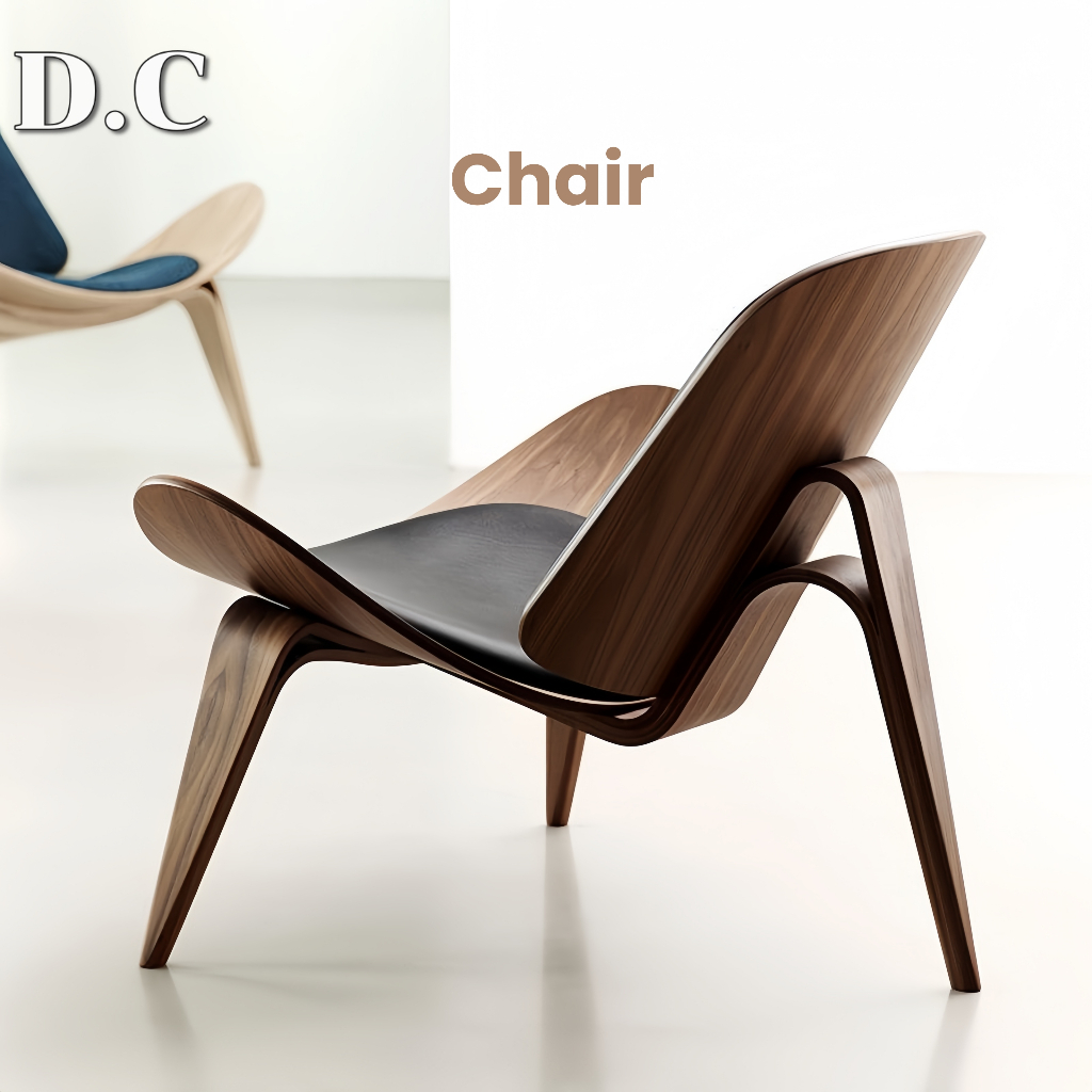 💥D.C chair เก้าอี้โซฟาไม้เนื้อแข็ง เก้าอี้เปลือกหอยสร้างสรรค์ เก้าอี้พักผ่อน เบาะหนังpu นุ่มสบาย