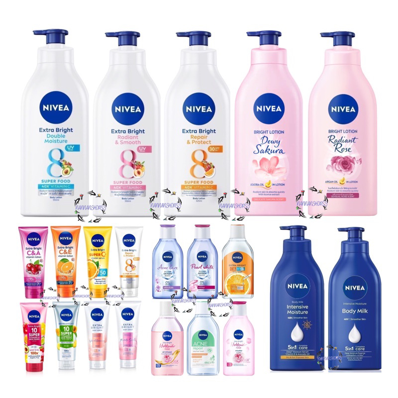 NIVEA นีเวีย เอ็กซ์ตร้า ไบรท์ เรเดียนท์ แอนด์ สมูท 550 มล. 380 525 ml. ซี แอนด์ อี โลชั่น ครีมทาผิว ไมเซล่า Radiant