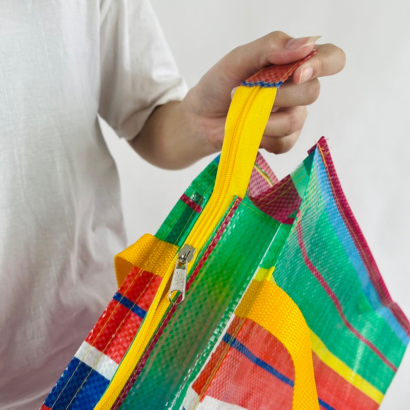 Shopping Bag/Woven Bag ถุงช้อปปิ้งกันน้ำ สะพายไหล่และถือ กระเป๋าช้อปปิ้ง กระเป๋ากระสอบ สไตล์ lkea