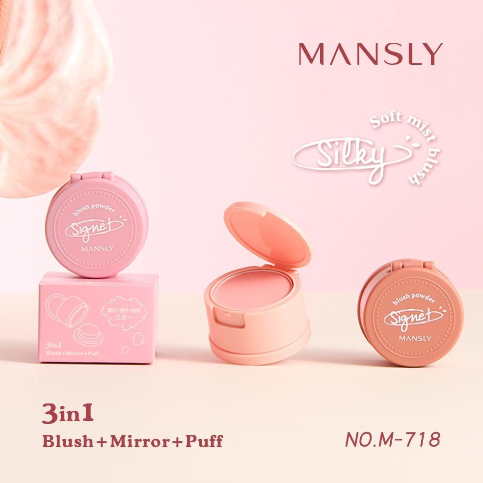 MANSLY 3IN1 Silky Soft Mist Blush Powder บลัชออนตลับ เนื้อละเอียด นุ่มลื่น สีสันละมุน สไตล์เกาหลี