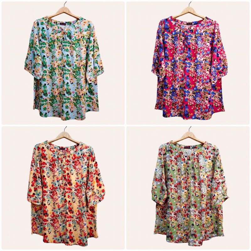 (อก 50”) เสื้อคอกลม เเขนสามส่วน ลายดอก ผ้าสปัน ผ้านุ่ม ใส่สบาย