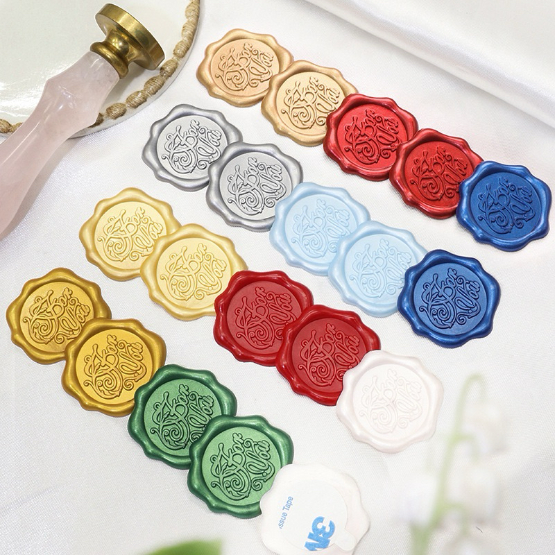 (แพ็ค 10 ชิ้น) แสตมป์ตราประทับครั่ง ติดซองจดหมาย ของชำร่วย งานแต่ง เทศกาล มีกาว2หน้าในตัว