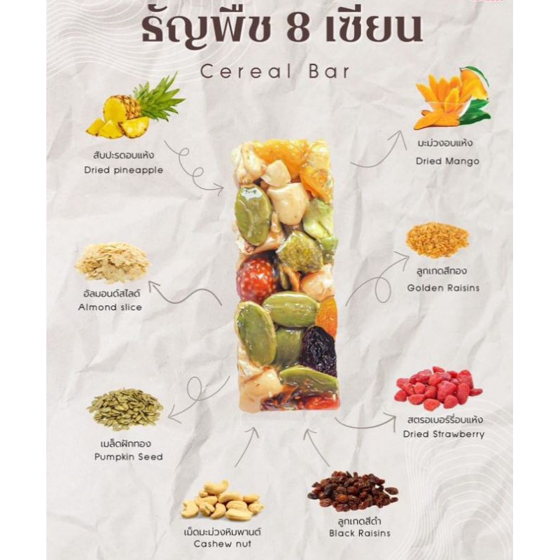 (ห่อละ 30 ชิ้น)ธัญพืชผลไม้ อัดแท่ง !! หอม กรอบ หวาน เปรี้ยว ไม่เลี่ยน ไม่หืนรสชาติไม่เหมือนใครอร่อยลงตัว