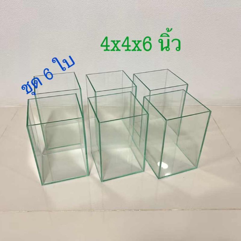 โหลปลากัด ขนาด 4x4x6 นิ้ว 1 ชุดมี จำนวน 6 ใบ กระจกหนา 3 มิล มีซิลิโคนใสและดำ