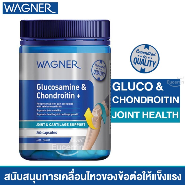 Wagner Glucosamine & Chondroitin + 200 Capsules รักษาความยืดหยุ่นของข้อต่อ สนับสนุนการเคลื่อนไหว