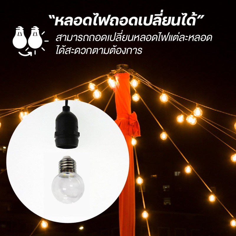 สายไฟห้อยระย้า+หลอดไฟ E27 LED 3W ยาว 5-20เมตร กันน้ำ เส้นหนา ไฟตลาดกลางคืน ไฟปีใหม่ ไฟตกแต่ง ไฟตกแต่งสวน ไฟราวสําเร็จรูป - รูปที่ 3