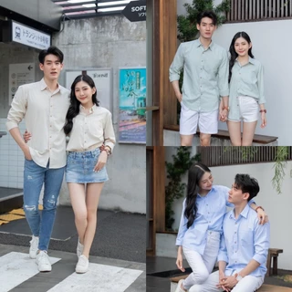 🌈 20 สี ชุดคู่รัก เสื้อคู่ (พร้อมส่ง) ไซต์ S-XXL เสื้อเชิ้ตแขนยาวคอปก