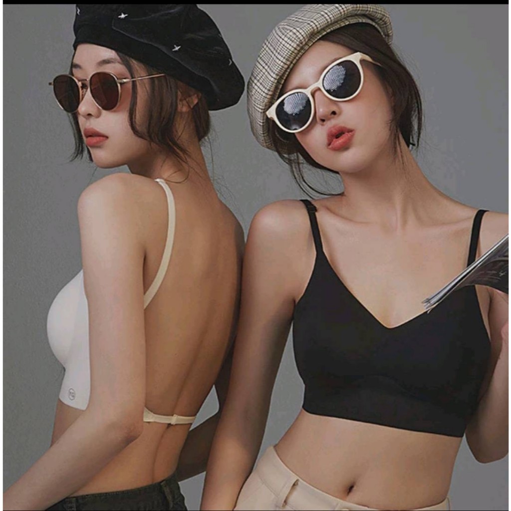 (งานป้ายดำ ผ้าพรีเมี่ยม) Sister hood บรา ผ้าไร้ขอบ ไร้โครง เปิดหลัง เว้าหลังลึก /อก 32-38 นิ้ว / 1011