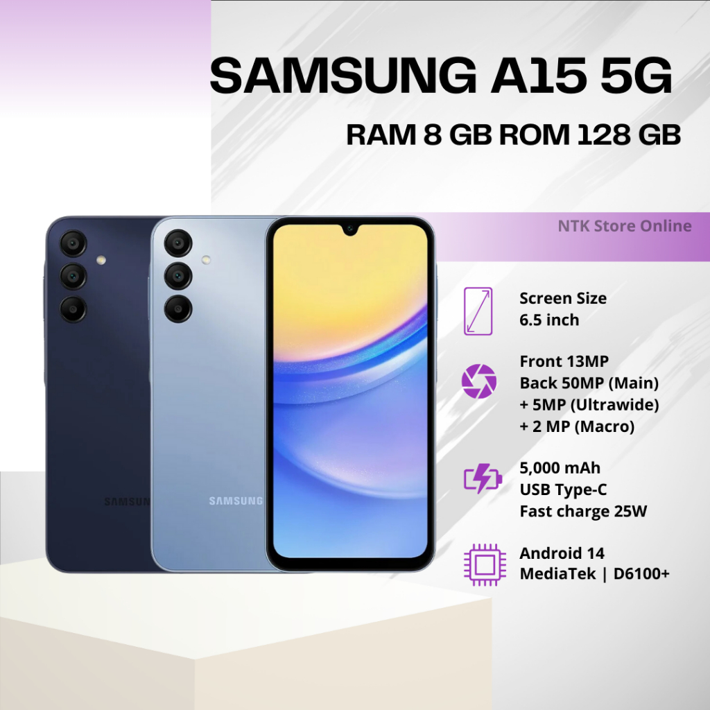 โทรศัพท์มือถือ Samsung Galaxy A15 5G - ซัมซุง หน้าจอ 6.5 นิ้ว Ram 8GB/Rom 128GB รับประกันศูนย์ 1 ปี