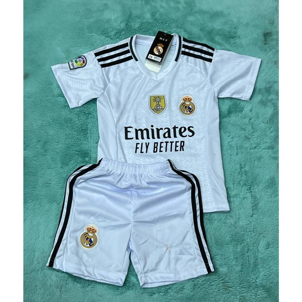 ชุดบอลเด็ก ทีมเรอัล.มาดริด ปีล่าสุด 2024/25 มีครบไซด์ ได้ทั้งชุด (เสื้อ+กางเกง) ราคาถูก