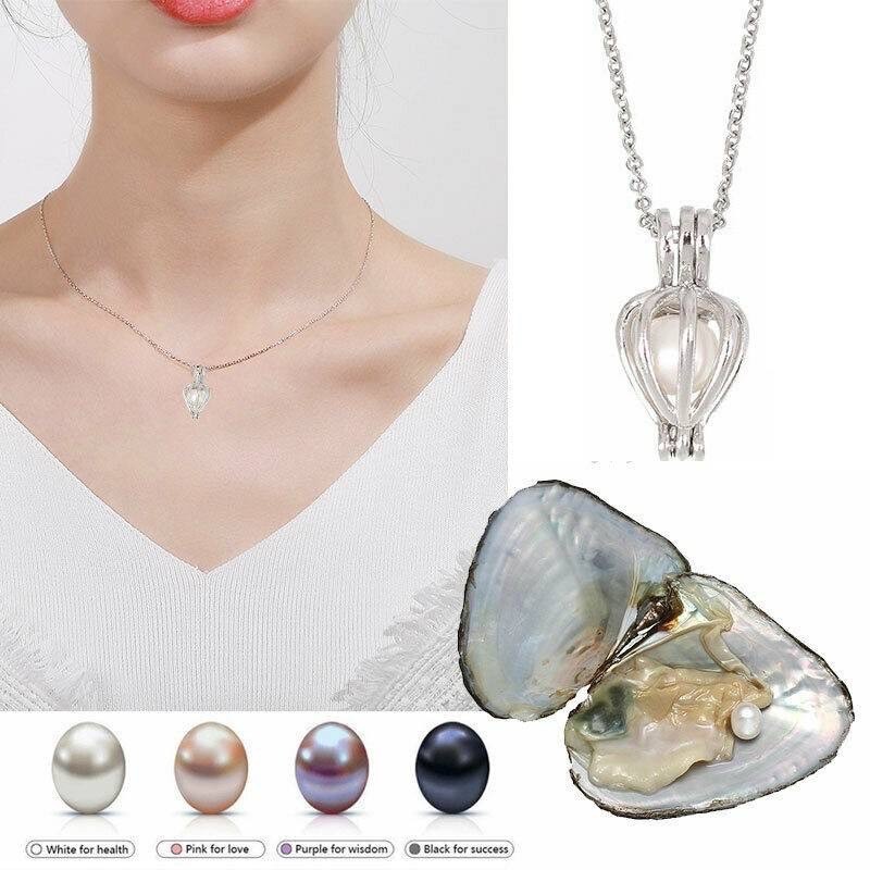 [PS-พร้อมส่งในไทยมุกแท้แกะเอง] สร้อยคอประดับมุก ไข่มุกนำโชค หอยมุกเสี่ยงทายนำโชค ขนาดความยาวของสร้อย 42 cm. สร้อยคอประดั