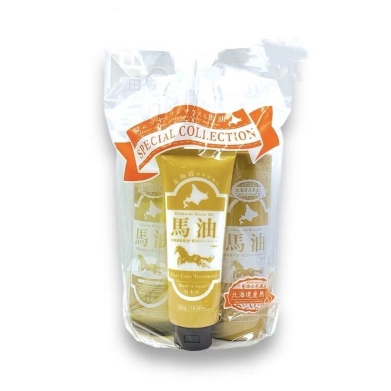 นำเข้าจากญี่ปุ่น🇯🇵 JONETSU KAKAKU Hokkaido Horse Oil Special Set ชุดบำรุงผมน้ำมันม้า 3pcs. แชมพูน้ำมันม้า