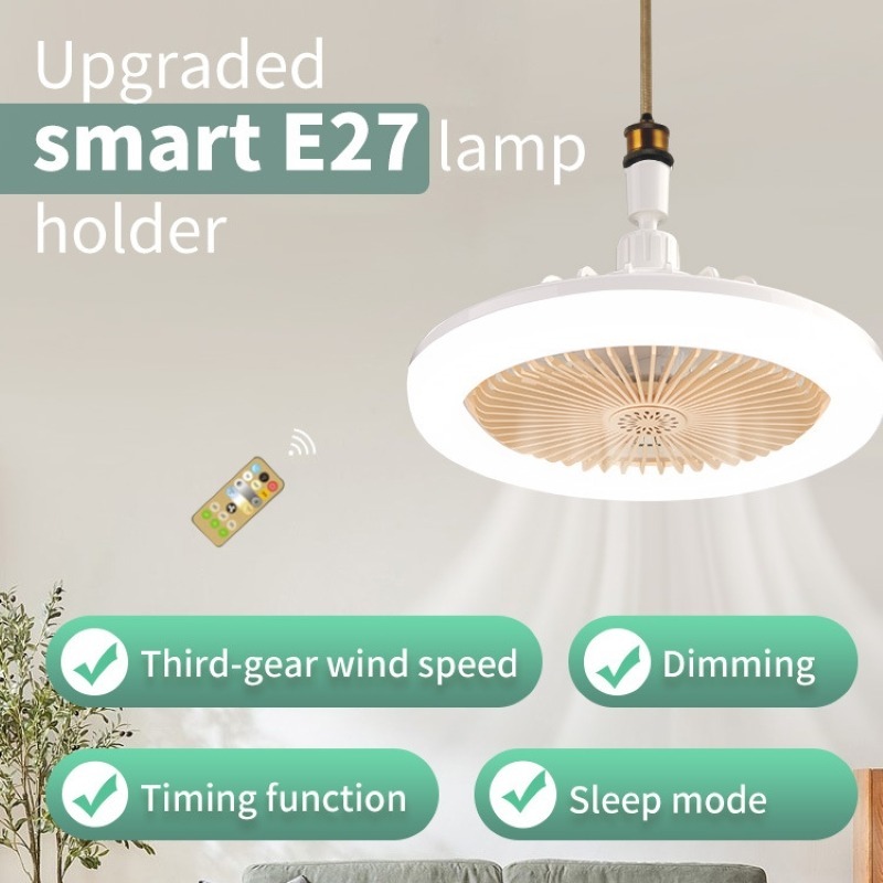 พัดลมเพดาน LED E27 30W พร้อมรีโมทควบคุมหลอดไฟเพดานหรี่แสงได้พัดลมทำความเย็น3โหมดโคมไฟระย้าห้องนอนในอาคาร