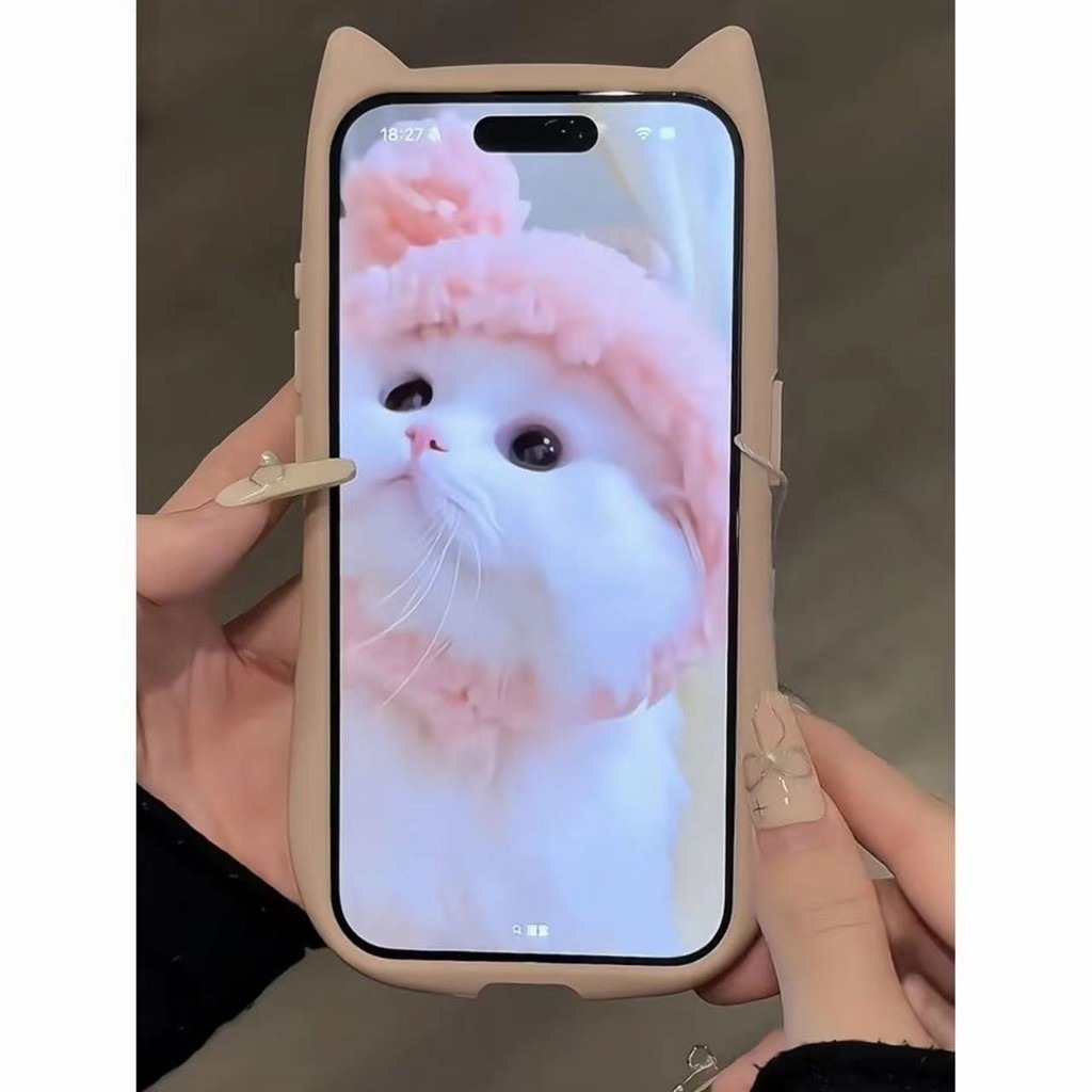 Ins 3D แมวหู For iPhone 17 11 13 12 15 14 16Pro Max X XR เคสโทรศัพท์มือถือเกาหลีใสป้องกันลายนิ้วมือกันกระแทกฝาหลังป้องกั
