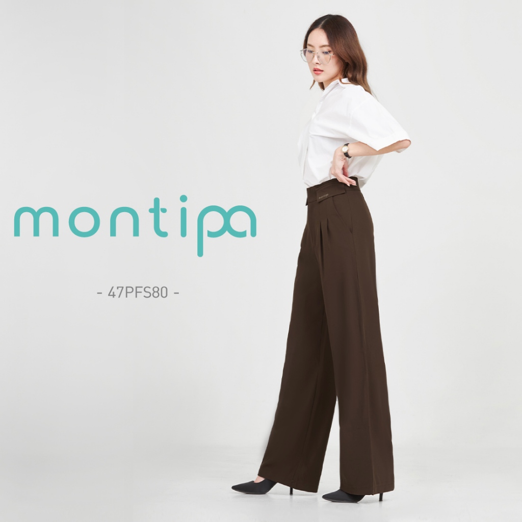 Montipa กางเกงทรงกระบอก ดีเทลแต่งฝากระเป๋า  ปักโลโก้ Montipa ดีไซน์เก๋ เนื้อผ้า Iron Free 47PFS80
