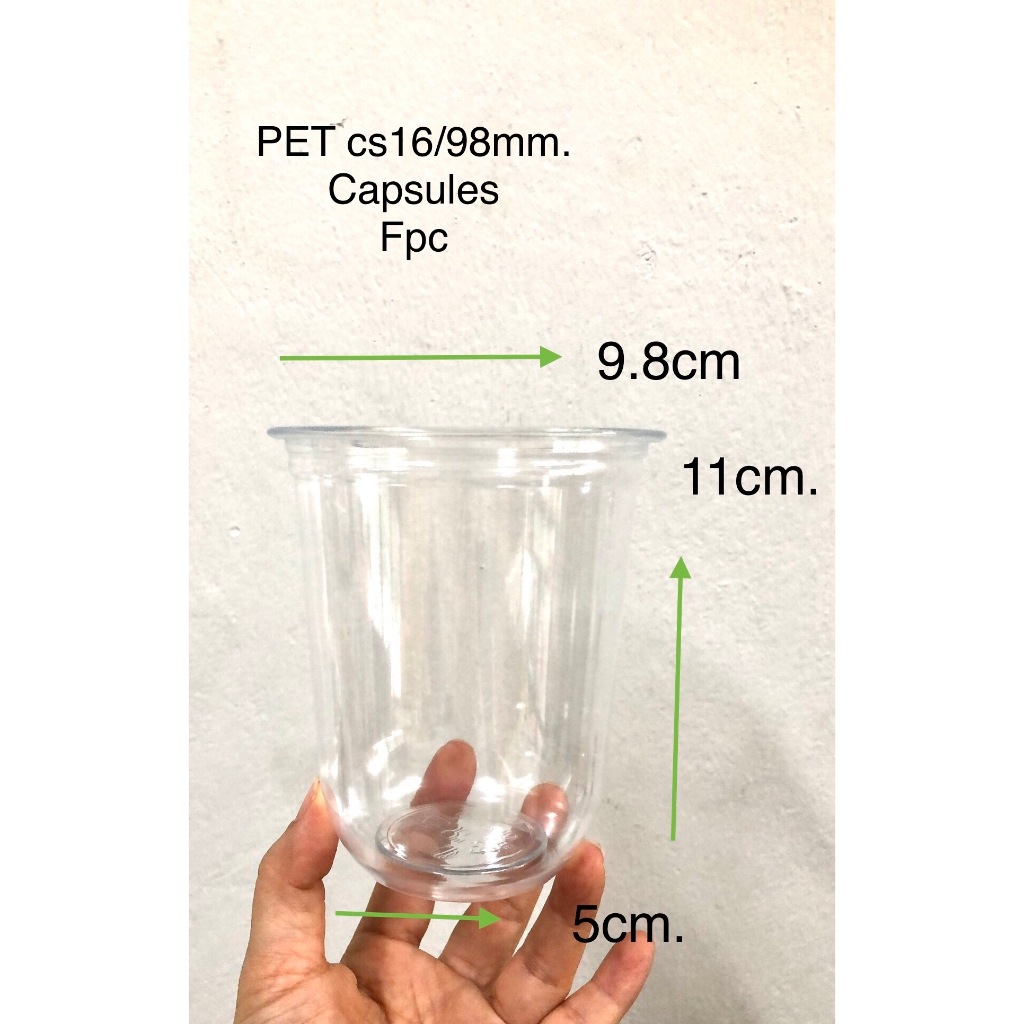แก้วPET cs16oz.ปากกว้าง98มม.ทรงเเคปซูล ยี่ห้อFPCบรรจุ1แถว50ใบ( รุ่น CS)
