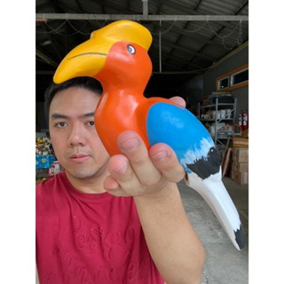 นกเกาะกระถาง จัมโบ้(25CM) ลายนกเงือก (คละสี) เกาะต้นไม้ ตุ๊ก…