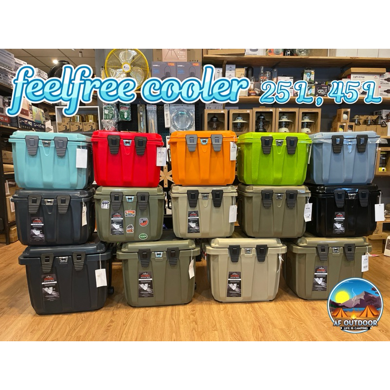 +รับประกัน5ปี+Feelfree Cooler 25L,45L ถังน้ำแข็งเกรดพรีเมี่ยม เก็บความเย็นได้ 3-5 วัน 🎉แถมสติกเกอร์🎉
