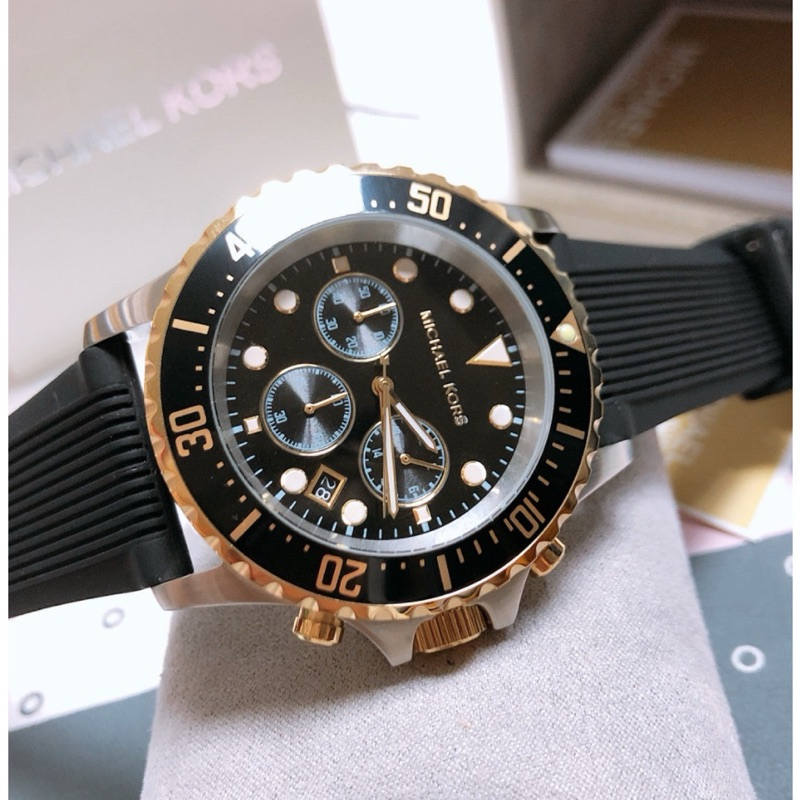 นาฬิกา MICHAEL KORSEverest Chronograph Black Dial Black Silicone Men’s  #MK8366 #MK8365