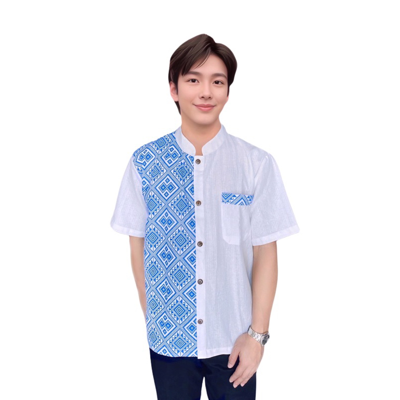 เสื้อพื้นเมืองผู้ชายทูโทน ลายขิด