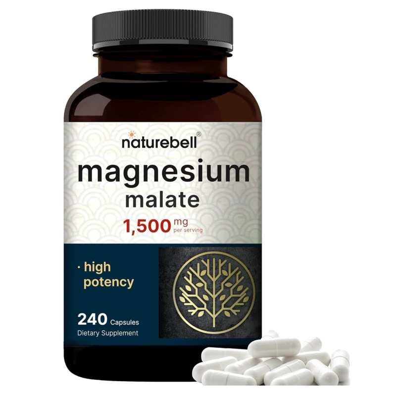 [ NATUREBELL ]✅MAGNESIUM MALATE 1,500 MG(แมกนีเซียม มาเลท) (เพิ่มพลังงาน ผ่อนคลายกล้ามเนื้อ ช่วยคลายเครียด)( 240 แคปซูล)