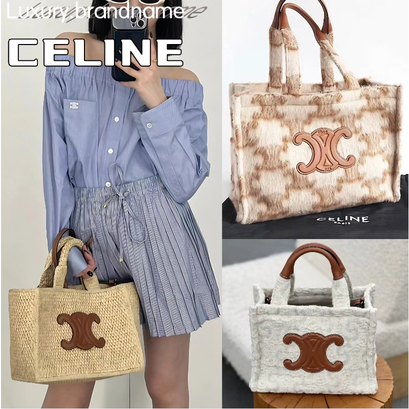 Celine SMALL CABAS THAIS IN STRIPED TEXTILE WITH TRIOMPHE