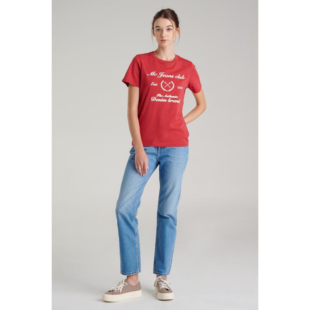 Mc jeans เสื้อยืดแขนสั้นผู้หญิง คอกลม สีแดง MTTZ789