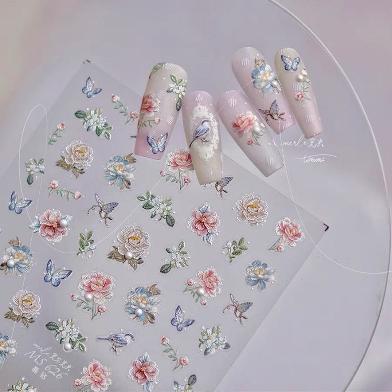 สติกเกอรติดเล็บดอกไม้ตัวใหมีงานละเอียดสวยมาก