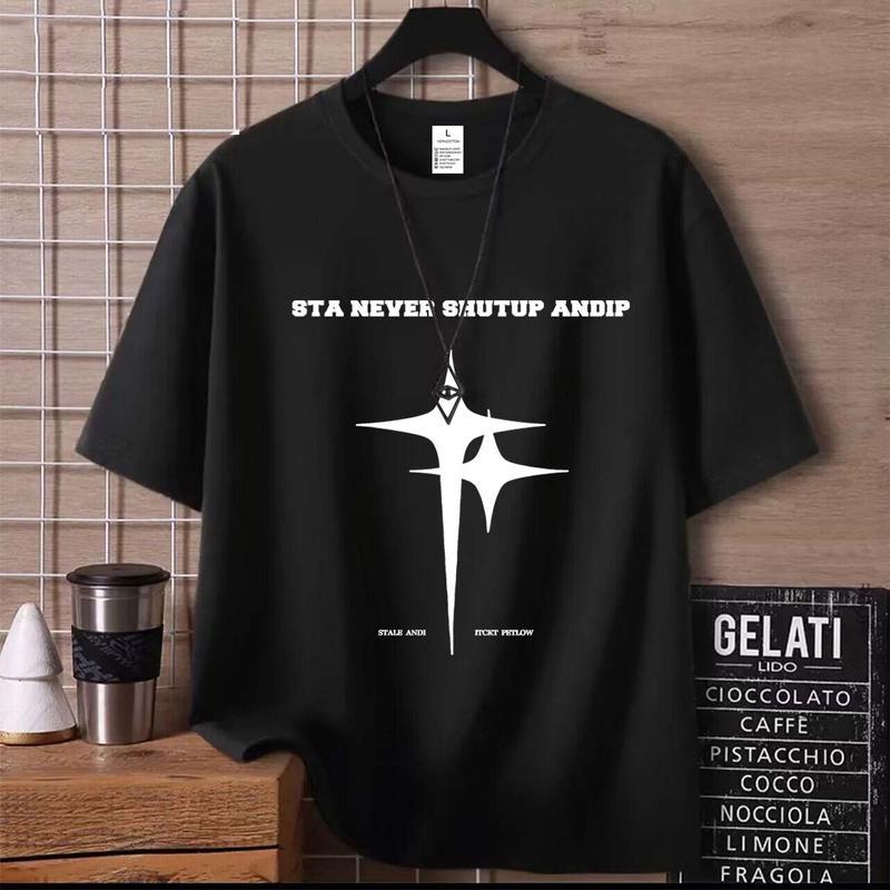 โอเวอร์ไซส์เวอร์ชั่นเกาหลีแฟชั่นสตรีทสไตล์ฤดูร้อนเสื้อยืดแขนสั้นคอกลมพิมพ์ด้วยลายดาวพิมพ์สวยงามผ้านุ่มและมีคุณภาพดี【VT】