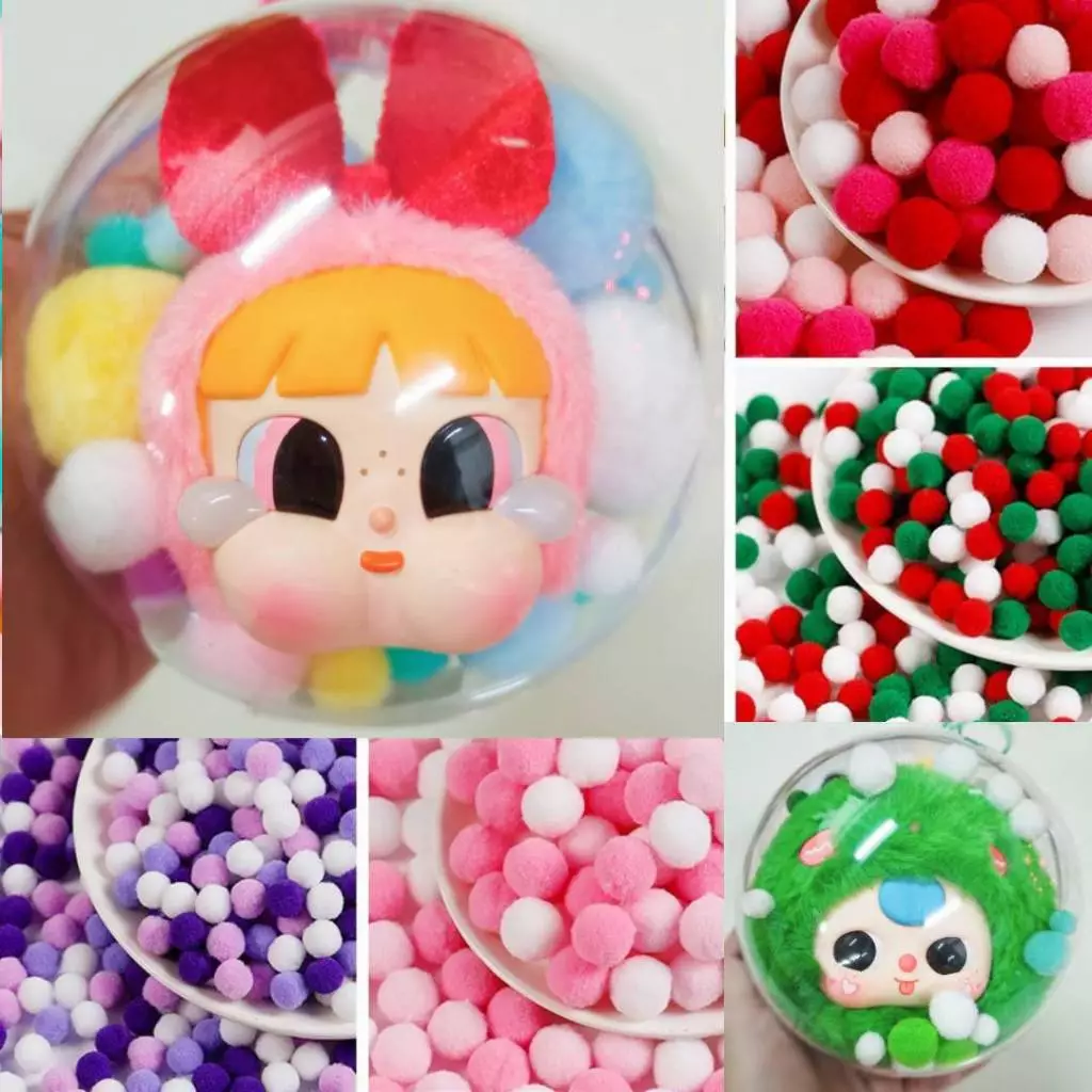 ปอมปอม ตกแต่ง DIY แบบนุ่ม 130ลูก คละสี คละขนาด ใส่กระเป๋าหรือบอลใสตกแต่งตุ๊กตา Art Toy (Fur Ball)